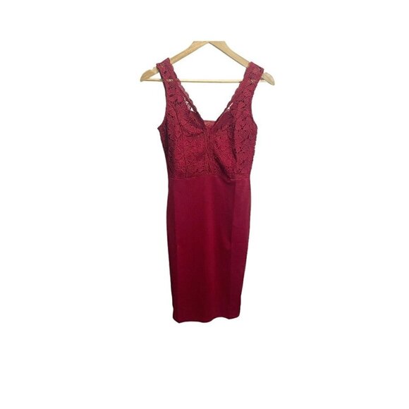 GRACE KARIN Women Sleeveless Deep V Neck Cocktail Pencil Dress Lace Red S Formal - Picture 1 of 5